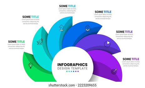 Infographic template with icons and 6 options or steps. Circle. Can be used for workflow layout, diagram, banner, webdesign. Vector illustration