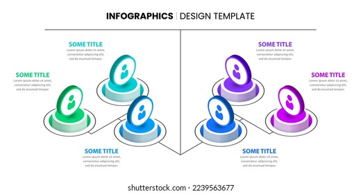 Infographic template with icons and 6 options or steps. Isometric columns. Can be used for workflow layout, diagram, banner, webdesign. Vector illustration