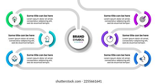 Infographic template with icons and 6 options or steps. Line. Can be used for workflow layout, diagram, banner, webdesign. Vector illustration