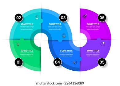 Infographic template with icons and 6 options or steps. Spiral. Can be used for workflow layout, diagram, banner, webdesign. Vector illustration