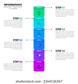 Infographic template with icons and 6 options or steps. Can be used for workflow layout, diagram, banner, webdesign. Vector illustration