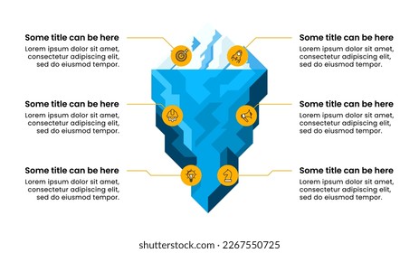 Infografische Vorlage mit Symbolen und 6 Optionen oder Schritten. Iceberg. Kann für Workflow-Layout, Diagramm, Banner, Webdesign verwendet werden. Vektorgrafik