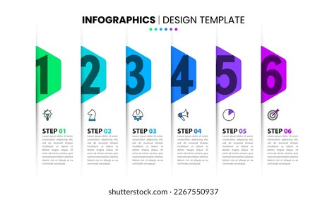 Infographic template with icons and 6 options or steps. Bookmarks. Can be used for workflow layout, diagram, banner, webdesign. Vector illustration