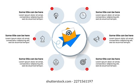 Infographic template with icons and 6 options or steps. Newsletter concept. Can be used for workflow layout, diagram, banner, webdesign. Vector illustration