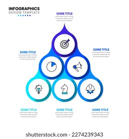 Infographic template with icons and 6 options or steps. Pyramid. Can be used for workflow layout, diagram, banner, webdesign. Vector illustration