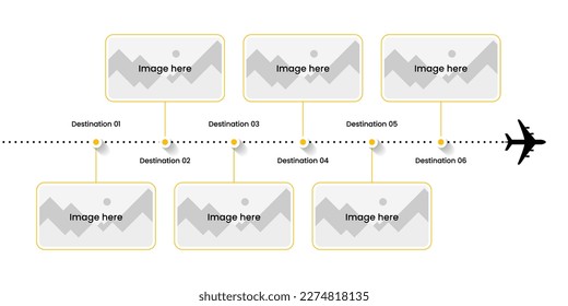 Infographic template with icons and 6 options or steps. Travel concept. Can be used for workflow layout, diagram, banner, webdesign. Vector illustration