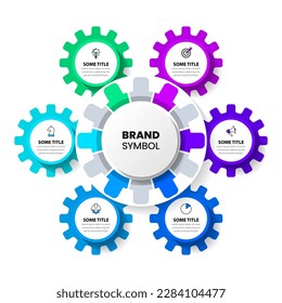 Infographic template with icons and 6 options or steps. Gears. Can be used for workflow layout, diagram, banner, webdesign. Vector illustration