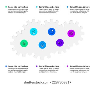 Infographic template with icons and 6 options or steps. Connected gears. Can be used for workflow layout, diagram, banner, webdesign. Vector illustration