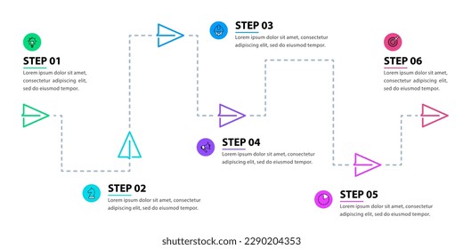 Infographic template with icons and 6 options or steps. Can be used for workflow layout, diagram, banner, webdesign. Vector illustration