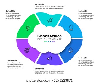 Infographic template with icons and 6 options or steps. Cloud. Can be used for workflow layout, diagram, banner, webdesign. Vector illustration