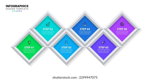 Infographic template with icons and 6 options or steps. Frames. Can be used for workflow layout, diagram, banner, webdesign. Vector illustration