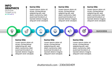 Infographic template with icons and 6 options or steps. Timeline. Can be used for workflow layout, diagram, banner, webdesign. Vector illustration