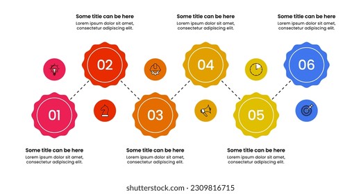 Infographic template with icons and 6 options or steps. Wax seals. Can be used for workflow layout, diagram, banner, webdesign. Vector illustration