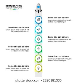 Infographic template with icons and 6 options or steps. Rocket. Can be used for workflow layout, diagram, banner, webdesign. Vector illustration