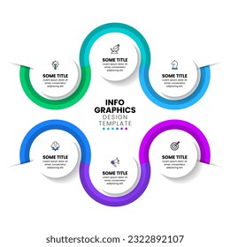 Plantilla de infografía con iconos y 6 opciones o pasos. Círculo. Se puede utilizar para diseño de flujo de trabajo, diagrama, banner, diseño web. Ilustración del vector