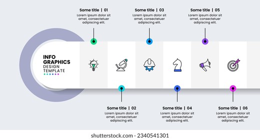 Infographic template with icons and 6 options or steps. Abstract line. Can be used for workflow layout, diagram, banner, webdesign. Vector illustration
