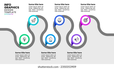 Infographic template with icons and 6 options or steps. Path to success. Can be used for workflow layout, diagram, banner, webdesign. Vector illustration