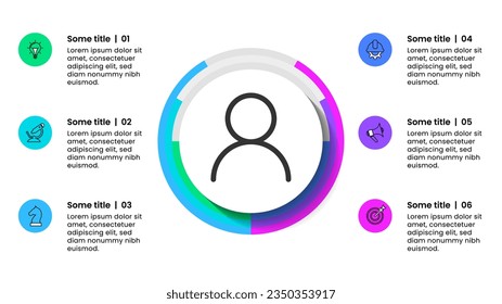 Infographic template with icons and 6 options or steps. Abstract circle. Can be used for workflow layout, diagram, banner, webdesign. Vector illustration
