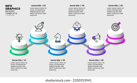 Infographic template with icons and 6 options or steps. Isometric column. Can be used for workflow layout, diagram, banner, webdesign. Vector illustration