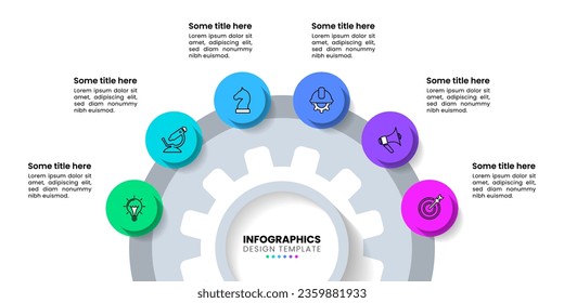 Infographic template with icons and 6 options or steps. Gear. Can be used for workflow layout, diagram, banner, webdesign. Vector illustration