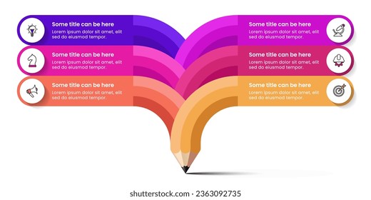 Infographic template with icons and 6 options or steps. Pencil. Can be used for workflow layout, diagram, banner, webdesign. Vector illustration