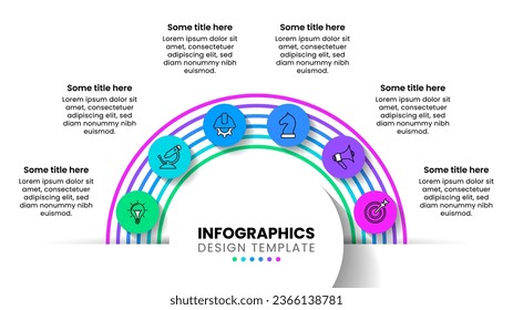 Infographic template with icons and 6 options or steps. Semicircle. Can be used for workflow layout, diagram, banner, webdesign. Vector illustration