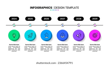 Infographic template with icons and 6 options or steps. Horizontal timeline. Can be used for workflow layout, diagram, banner, webdesign. Vector illustration