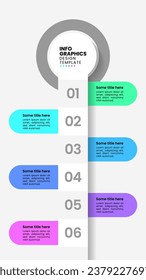 Plantilla de infografía con iconos y 6 opciones o pasos. Línea vertical. Se puede utilizar para diseño de flujo de trabajo, diagrama, banner, diseño web. Ilustración del vector