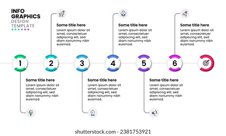 Infographic template with icons and 6 options or steps. The line to success. Can be used for workflow layout, diagram, banner, webdesign. Vector illustration
