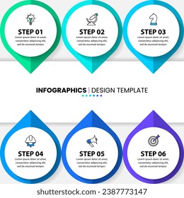 Infographic template with icons and 6 options or steps. Pointers. Can be used for workflow layout, diagram, banner, webdesign. Vector illustration