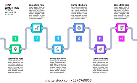Infographic template with icons and 6 options or steps. Origami path. Can be used for workflow layout, diagram, banner, webdesign. Vector illustration