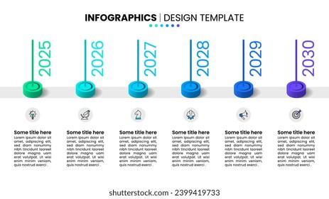 Infographic template with icons and 6 options or steps. Timeline. Can be used for workflow layout, diagram, banner, webdesign. Vector illustration