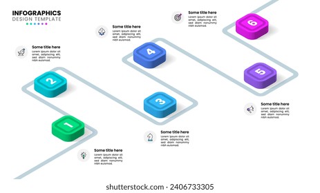 Infographic template with icons and 6 options or steps. Isometric path. Can be used for workflow layout, diagram, webdesign. Vector illustration