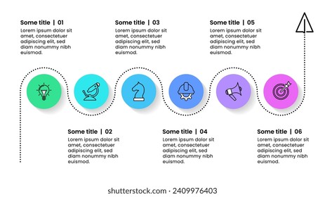 Infographic template with icons and 6 options or steps. Line. Can be used for workflow layout, diagram, banner, webdesign. Vector illustration