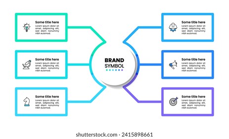 Infografische Vorlage mit Symbolen und 6 Optionen oder Schritten. Verbundene Banner. Kann für Workflow-Layout, Diagramm, Webdesign verwendet werden. Vektorgrafik