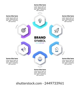 Infographic template with icons and 6 options or steps. Hexagon. Can be used for workflow layout, diagram, banner, webdesign. Vector illustration