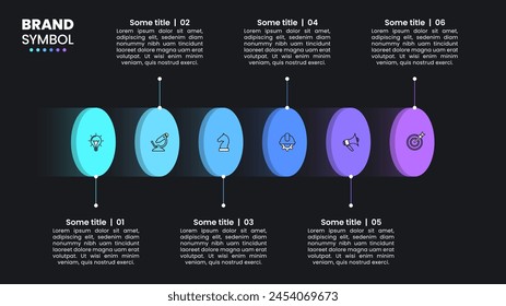 Infographic template with icons and 6 options or steps. Dark line. Can be used for workflow layout, diagram, banner, webdesign. Vector illustration