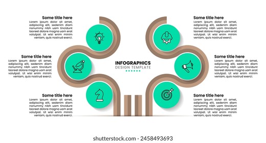 Infographic template with icons and 6 options or steps. Abstract tree. Can be used for workflow layout, diagram, banner, webdesign. Vector illustration