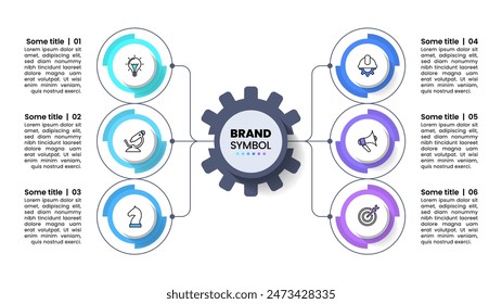 Plantilla infográfica con iconos y 6 opciones o pasos. Engranajes. Se puede utilizar para el diseño del flujo de trabajo, diagrama, Anuncio, diseño web. Ilustración vectorial