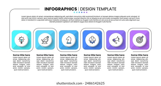 Infographic template with icons and 6 options or steps. Line. Can be used for workflow layout, diagram, banner, webdesign. Vector illustration