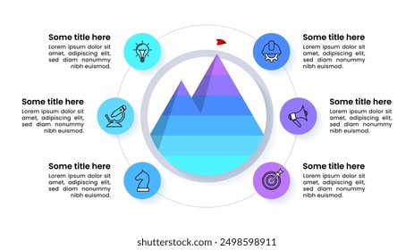 Infographic template with icons and 6 options or steps. Mountain. Can be used for workflow layout, diagram, banner, webdesign. Vector illustration