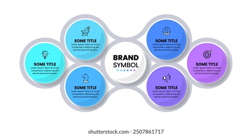 Plantilla de infografía con iconos y 6 opciones o pasos. Círculos vinculados. Se puede utilizar para el diseño del flujo de trabajo, diagrama, Anuncio, diseño web. Ilustración vectorial