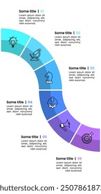 Infographic template with icons and 6 options or steps. Vertical line. Can be used for workflow layout, diagram, banner, webdesign. Vector illustration