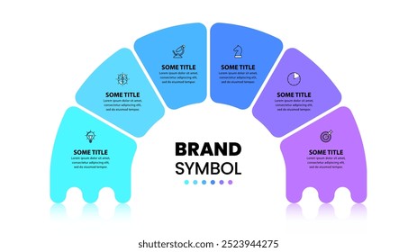 Infographic template with icons and 6 options or steps. Semicircle. Can be used for workflow layout, diagram, banner, webdesign. Vector illustration