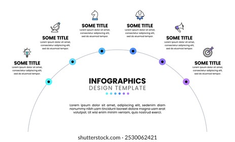 Infographic template with icons and 6 options or steps. Circle. Can be used for workflow layout, diagram, banner, webdesign. Vector illustration