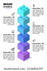 Infographic template with icons and 6 options or steps. Building blocks. Can be used for workflow layout, diagram, banner, webdesign. Vector illustration