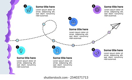 Infographic template with icons and 6 options or steps. Line. Can be used for workflow layout, diagram, banner, webdesign. Vector illustration