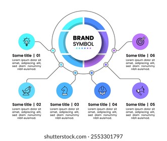 Plantilla de infografía con iconos y 6 opciones o pasos. Círculo. Se puede utilizar para el diseño del flujo de trabajo, diagrama, Anuncio, diseño web. Ilustración vectorial