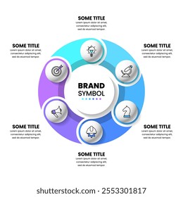 Infographic template with icons and 6 options or steps. Circle. Can be used for workflow layout, diagram, banner, webdesign. Vector illustration