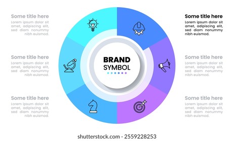 Infographic template with icons and 6 options or steps. Circles. Can be used for workflow layout, diagram, banner, webdesign. Vector illustration